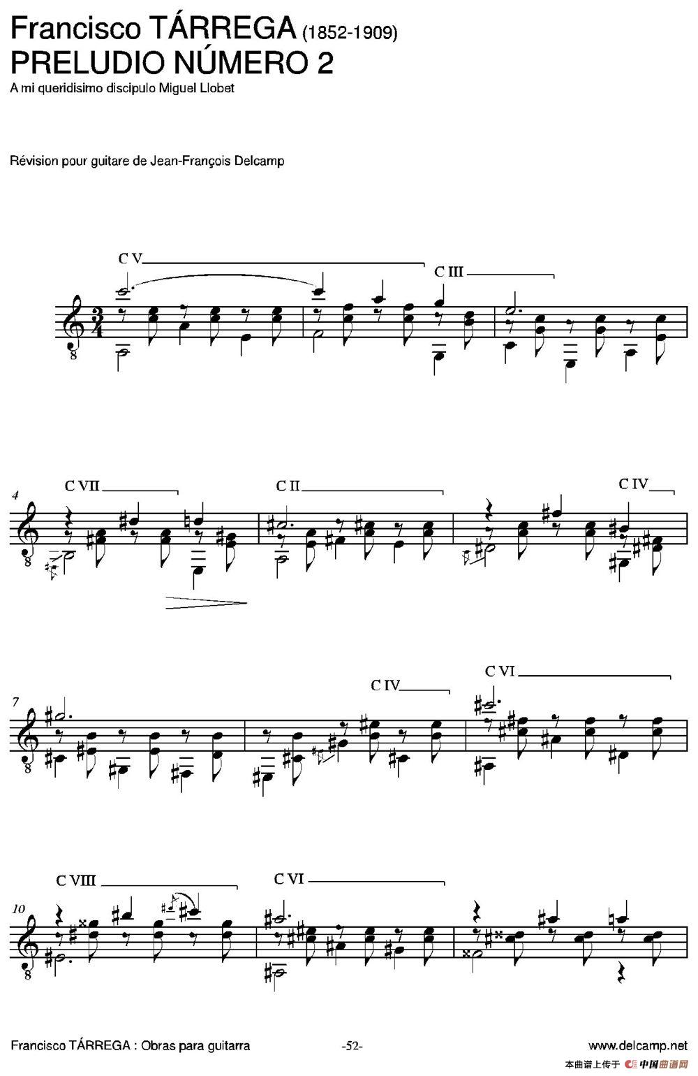 PRELUDIO NUMERO 2(A mi queridisimo discipulo Miguel Llobet)（古典吉他）(1)_原文件名：054.jpg