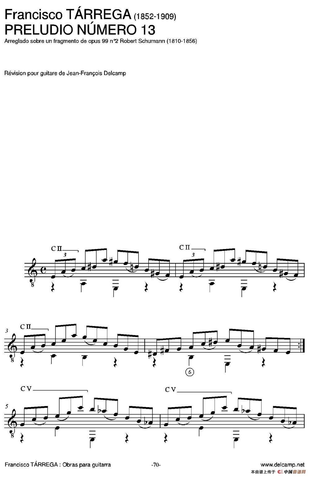 PRELUDIO NUMERO 13(Arreglado sobre un fragmento de opus 99 n2 Robert Schumann)（古典吉他）(1)_原文件名：072=.jpg