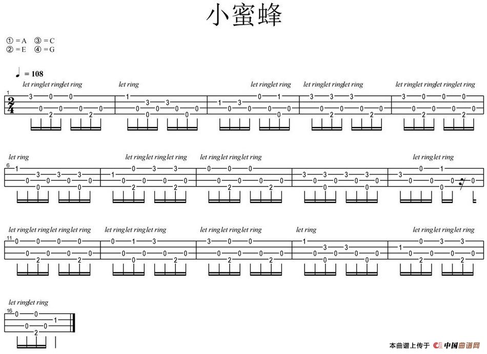 小蜜蜂（尤克里里弹唱谱）(1)_原文件名：小蜜蜂（尤克里里弹唱谱）.jpg