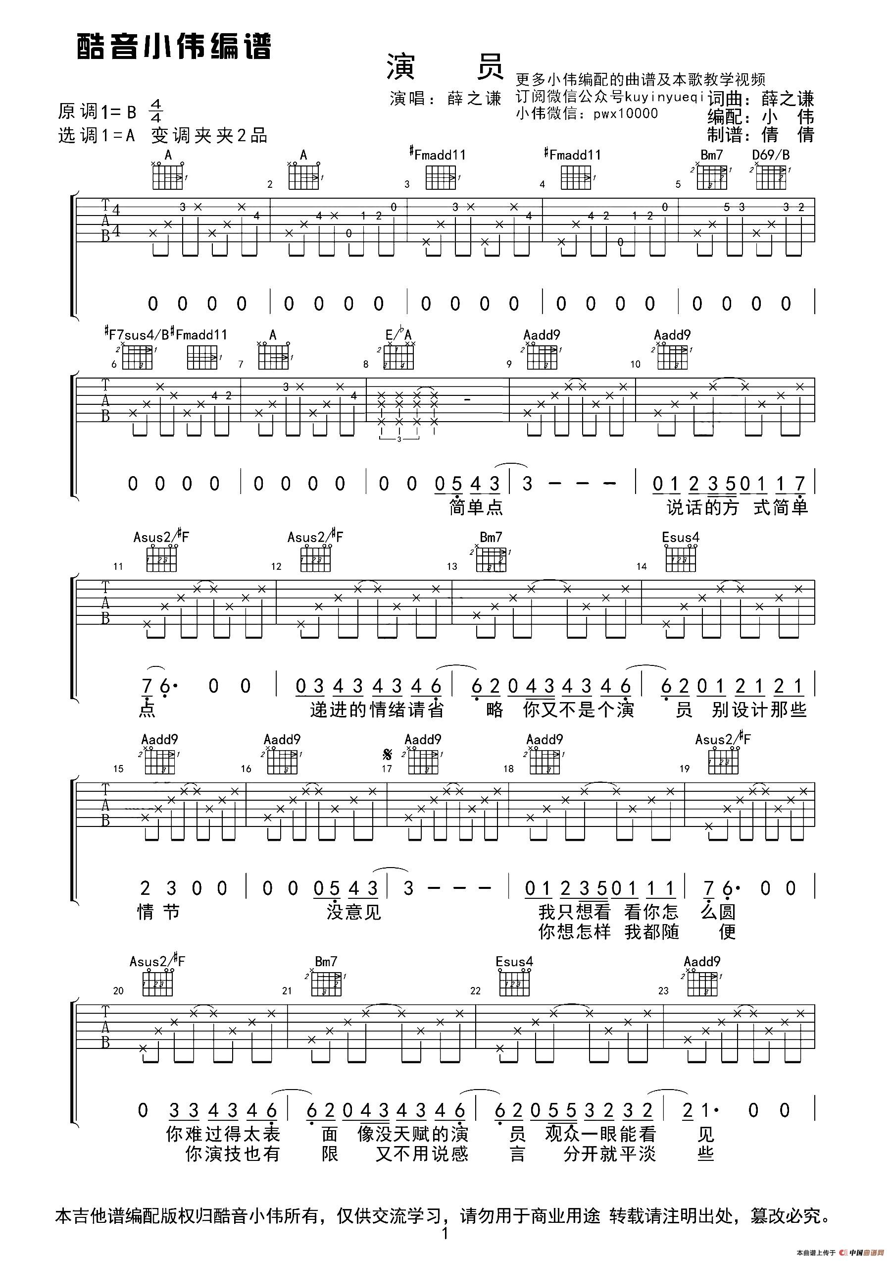 演员（薛之谦A调指法吉他谱）（酷音小伟编配）(1)_原文件名：11.jpg