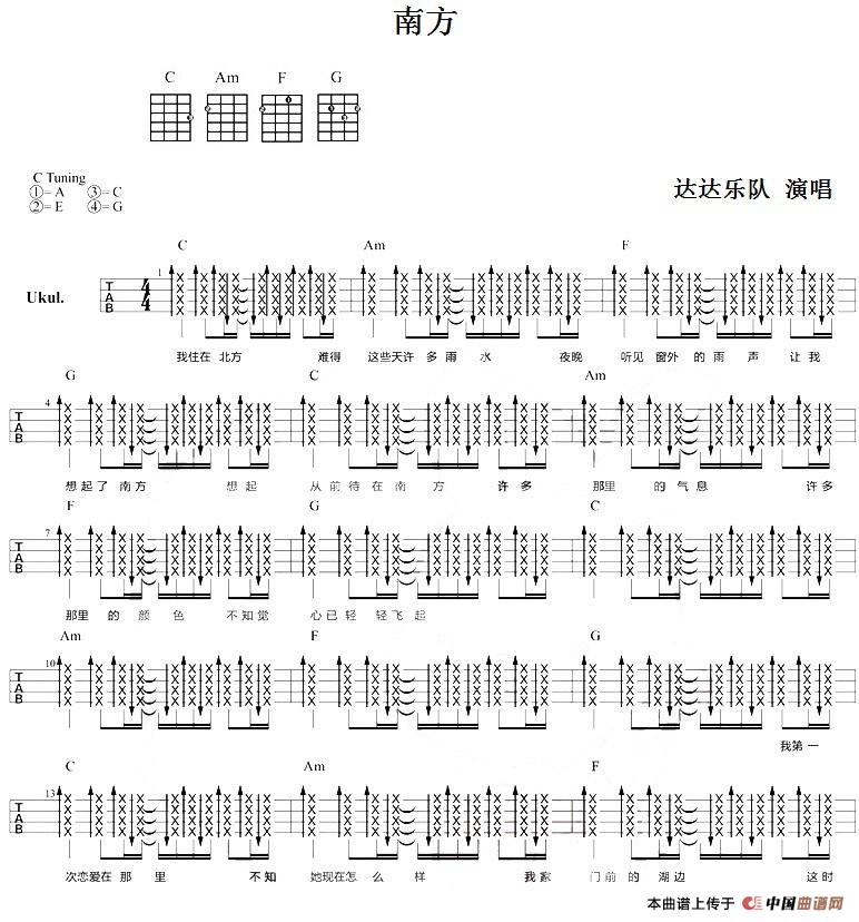 南方（尤克里里弹唱谱）(1)_原文件名：南方（尤克里里弹唱谱）达达乐队演唱-.jpg